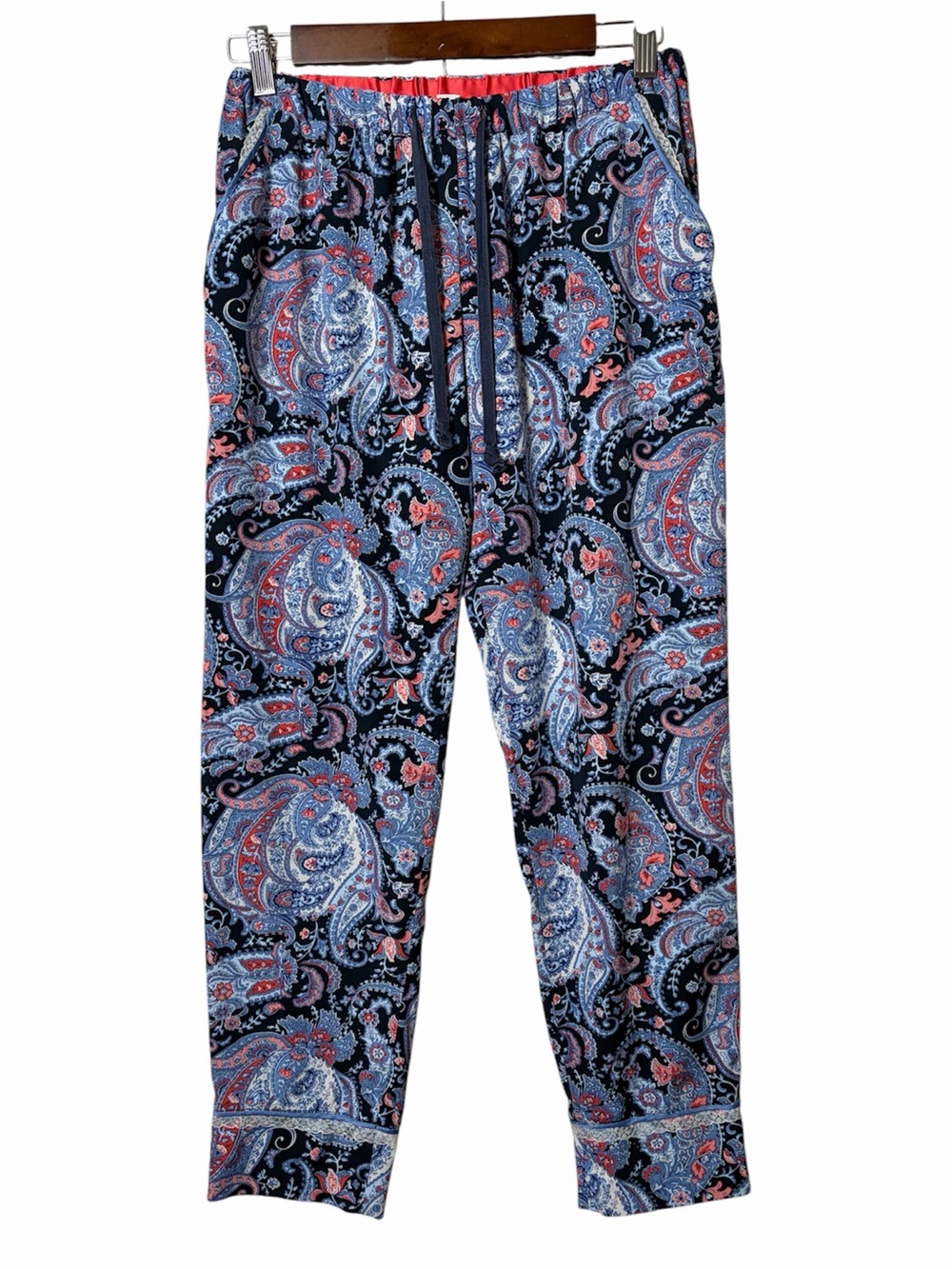 E by Eloise Anthropologie Pajama Loungewear Pant Blue Paisley Lace Size Small
